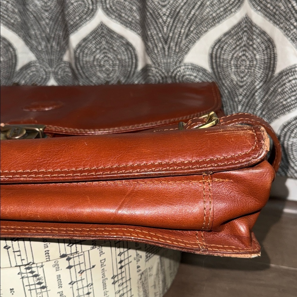 Adpel Vintage Distressed Cognac Brown Leather Briefcase - Picture 12 of 16